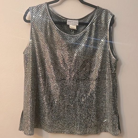 Vintage Three Flaggs sleeves top silver party size L tank top Y2K disco - Picture 1 of 6